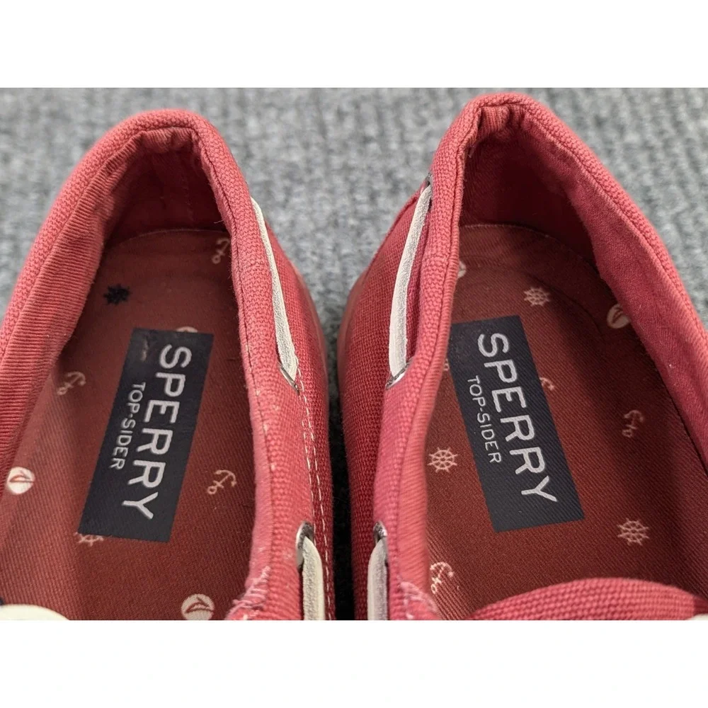 Sperry Topsider Boat Shoes Mens 11 Red Canvas Nautical Coastal Beach Resort